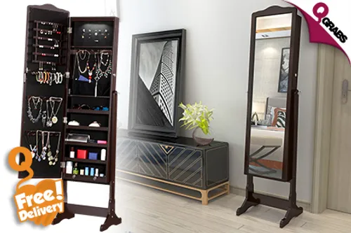 For QR399 Get Pretty Organization with a Stand-up Jewelry Cabinet with Full Length Mirror - FREE Delivery! (QR799 Value)